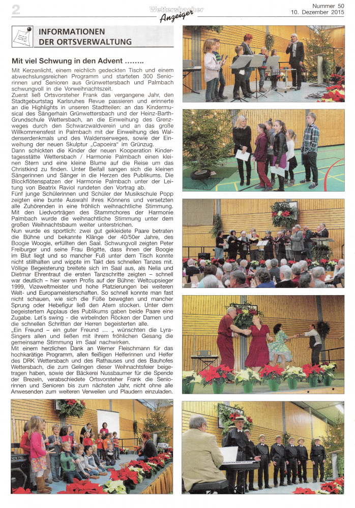 Bericht über die Seniorenweihnachtsfeier im Wettersbacher Anzeiger vom 10.12.2015 