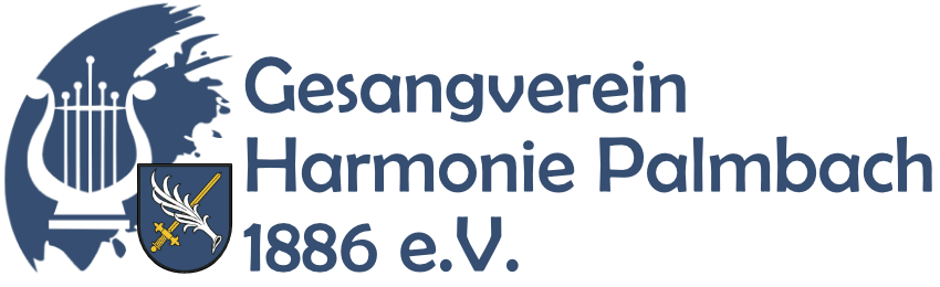 Logo Harmonie 2023 - Lyra vor blauem Hintergrund - Wappen Palmbach